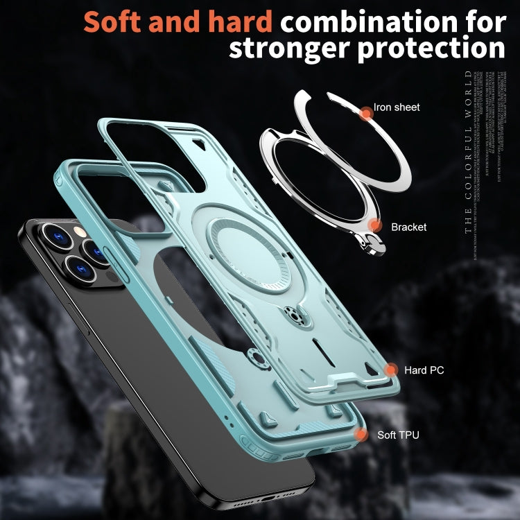 For iPhone 14 Pro PC Hybrid TPU Armor MagSafe Ring Holder Phone Case(Light Blue) by buy2fix