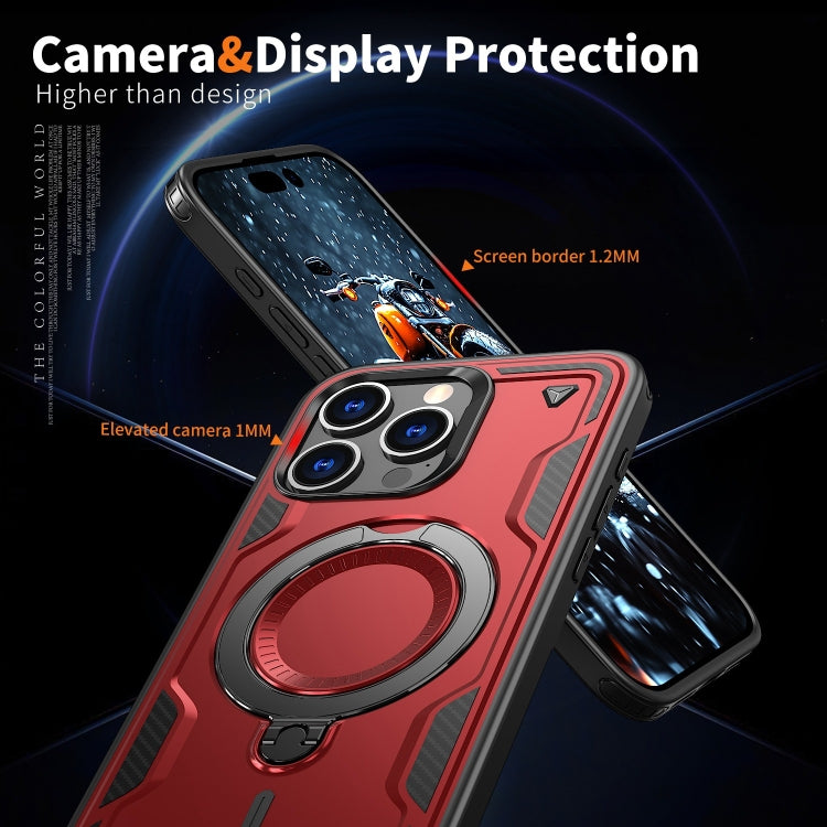 For iPhone 14 Pro PC Hybrid TPU Armor MagSafe Ring Holder Phone Case(Red) by buy2fix