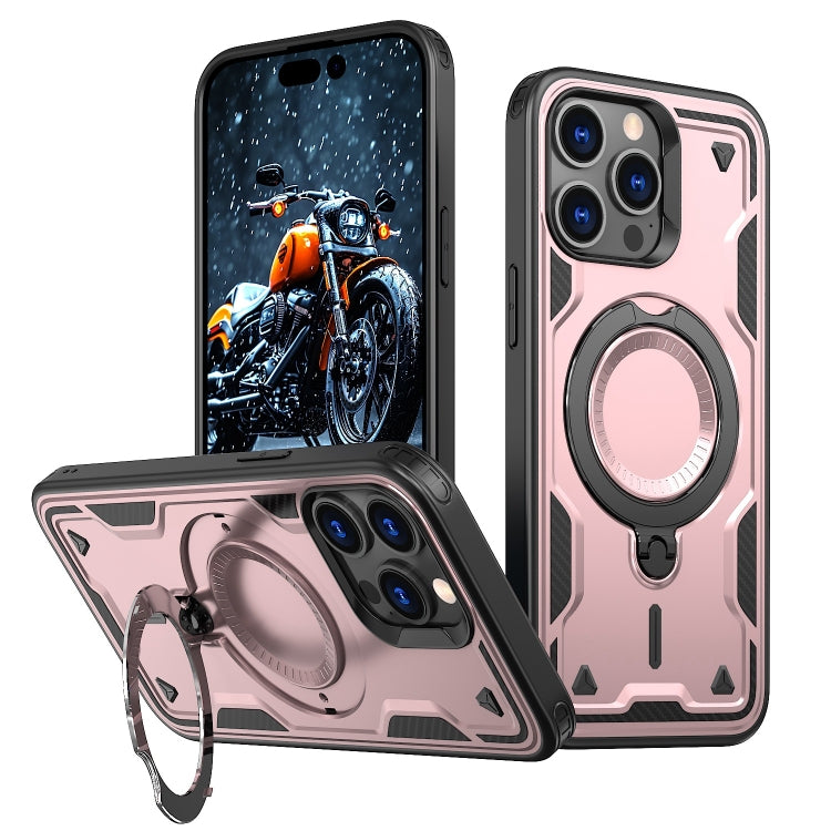 For iPhone 14 Pro PC Hybrid TPU Armor MagSafe Ring Holder Phone Case(Rose Gold) by buy2fix