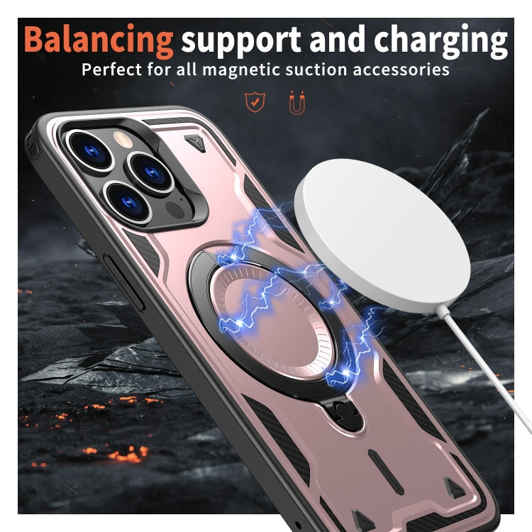 For iPhone 14 Pro PC Hybrid TPU Armor MagSafe Ring Holder Phone Case(Rose Gold) by buy2fix