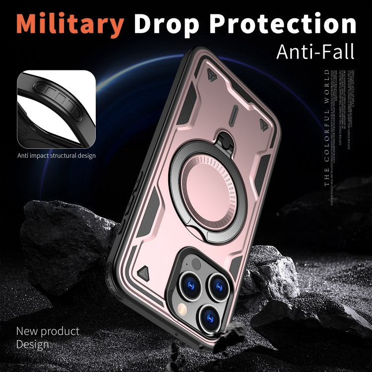 For iPhone 14 Pro PC Hybrid TPU Armor MagSafe Ring Holder Phone Case(Rose Gold) by buy2fix