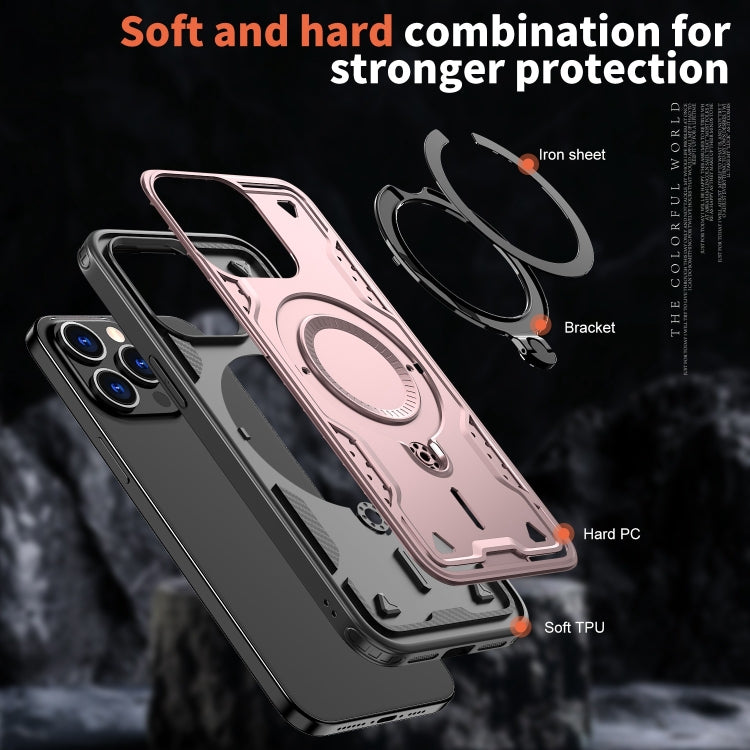For iPhone 14 Pro PC Hybrid TPU Armor MagSafe Ring Holder Phone Case(Rose Gold) by buy2fix