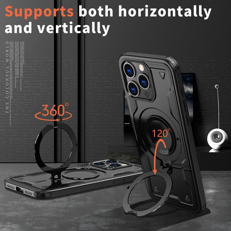 For iPhone 14 Pro Max PC Hybrid TPU Armor MagSafe Ring Holder Phone Case(Black) by buy2fix