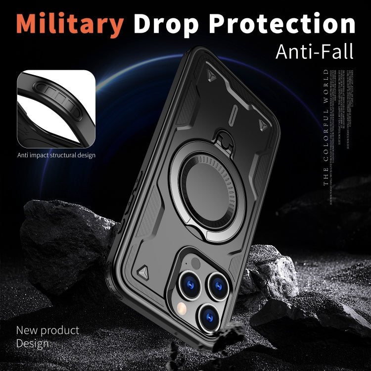 For iPhone 14 Pro Max PC Hybrid TPU Armor MagSafe Ring Holder Phone Case(Black) by buy2fix