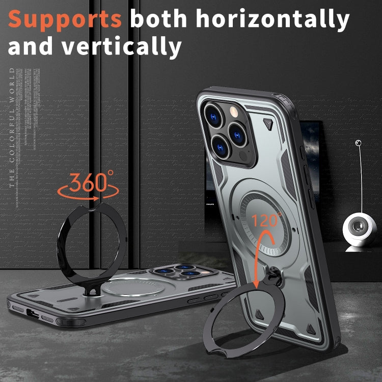 For iPhone 14 Pro Max PC Hybrid TPU Armor MagSafe Ring Holder Phone Case(Grey) by buy2fix