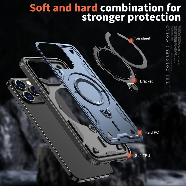 For iPhone 14 Pro Max PC Hybrid TPU Armor MagSafe Ring Holder Phone Case(Blue) by buy2fix