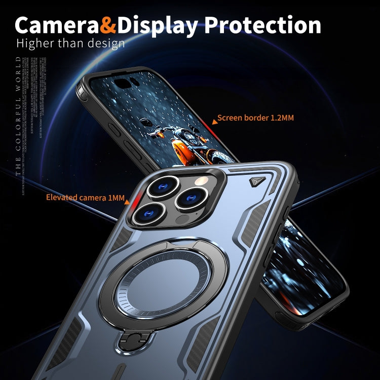 For iPhone 14 Pro Max PC Hybrid TPU Armor MagSafe Ring Holder Phone Case(Blue) by buy2fix