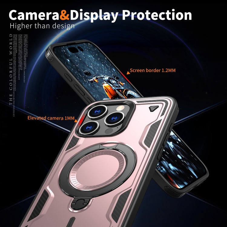 For iPhone 14 Pro Max PC Hybrid TPU Armor MagSafe Ring Holder Phone Case(Rose Gold) by buy2fix