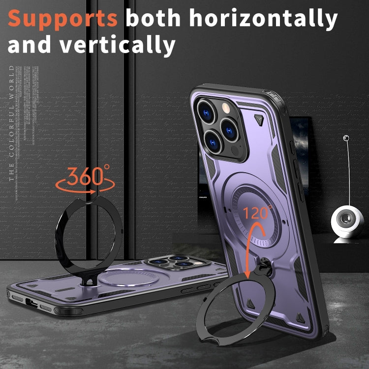 For iPhone 14 Pro Max PC Hybrid TPU Armor MagSafe Ring Holder Phone Case(Purple) by buy2fix