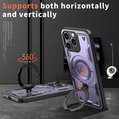 For iPhone 14 Pro Max PC Hybrid TPU Armor MagSafe Ring Holder Phone Case(Purple) by buy2fix