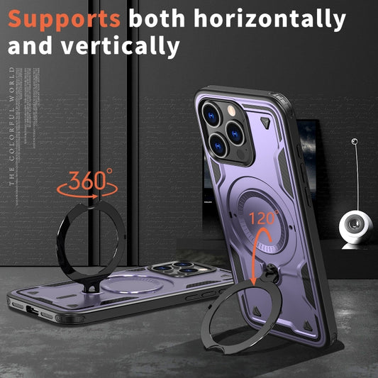 For iPhone 14 Pro Max PC Hybrid TPU Armor MagSafe Ring Holder Phone Case(Purple) by buy2fix