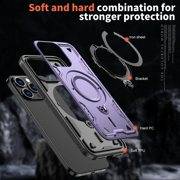 For iPhone 14 Pro Max PC Hybrid TPU Armor MagSafe Ring Holder Phone Case(Purple) by buy2fix