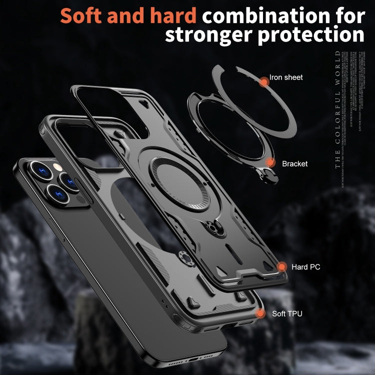 For iPhone 13 Pro Max PC Hybrid TPU Armor MagSafe Ring Holder Phone Case(Black) by buy2fix