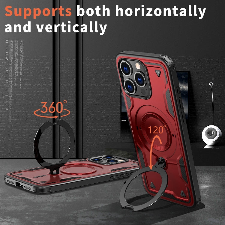 For iPhone 13 Pro Max PC Hybrid TPU Armor MagSafe Ring Holder Phone Case(Red) by buy2fix