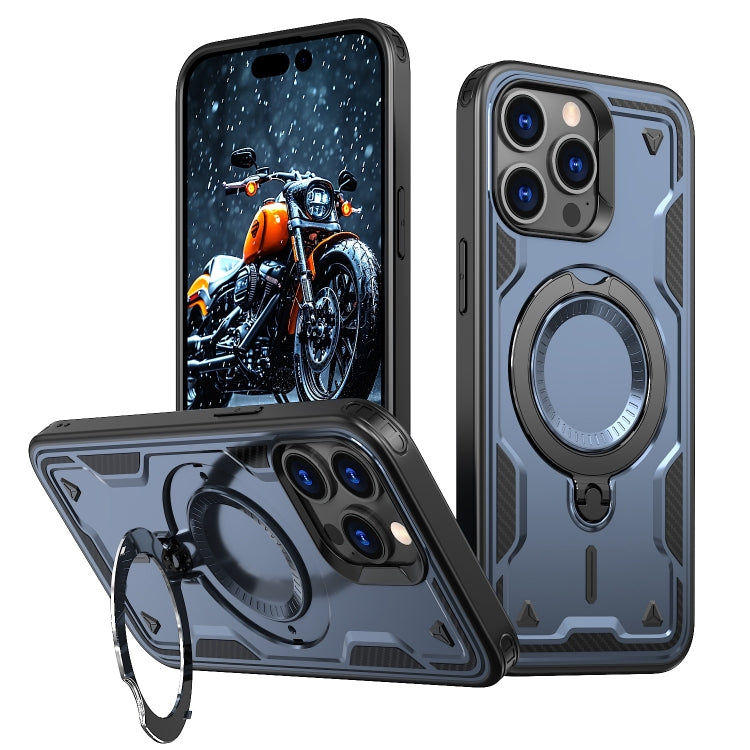 For iPhone 13 Pro Max PC Hybrid TPU Armor MagSafe Ring Holder Phone Case(Blue) by buy2fix