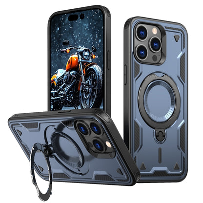 For iPhone 13 Pro Max PC Hybrid TPU Armor MagSafe Ring Holder Phone Case(Blue) by buy2fix