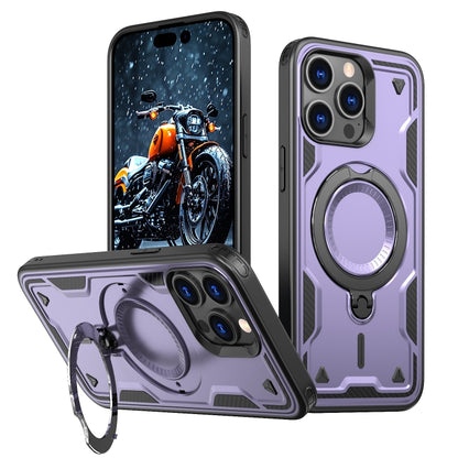 For iPhone 13 Pro Max PC Hybrid TPU Armor MagSafe Ring Holder Phone Case(Purple) by buy2fix