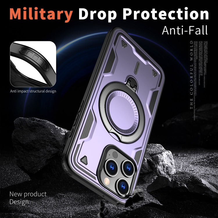 For iPhone 13 Pro Max PC Hybrid TPU Armor MagSafe Ring Holder Phone Case(Purple) by buy2fix