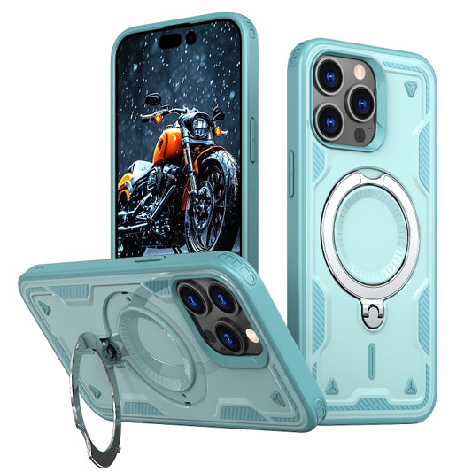 For iPhone 13 Pro PC Hybrid TPU Armor MagSafe Ring Holder Phone Case(Light Blue) by buy2fix
