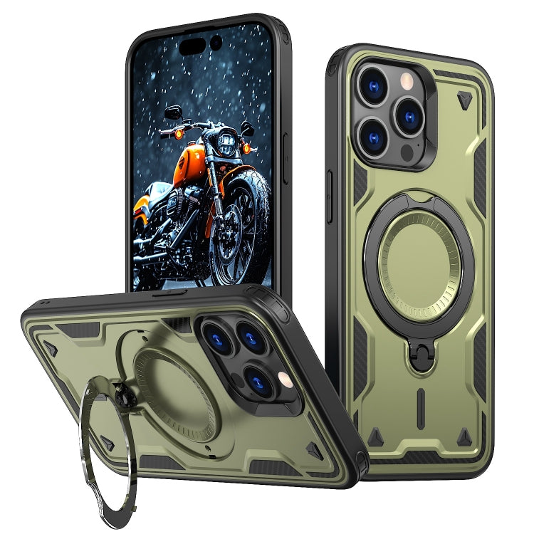 For iPhone 13 Pro PC Hybrid TPU Armor MagSafe Ring Holder Phone Case(Olive Green) by buy2fix