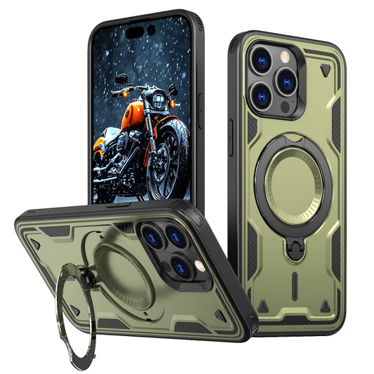 For iPhone 13 Pro PC Hybrid TPU Armor MagSafe Ring Holder Phone Case(Olive Green) by buy2fix