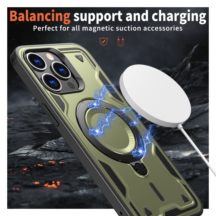 For iPhone 13 Pro PC Hybrid TPU Armor MagSafe Ring Holder Phone Case(Olive Green) by buy2fix