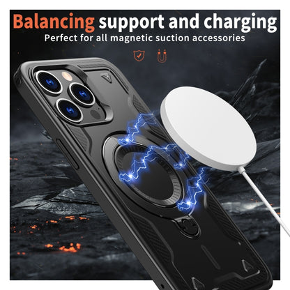 For iPhone 13 Pro PC Hybrid TPU Armor MagSafe Ring Holder Phone Case(Black) by buy2fix