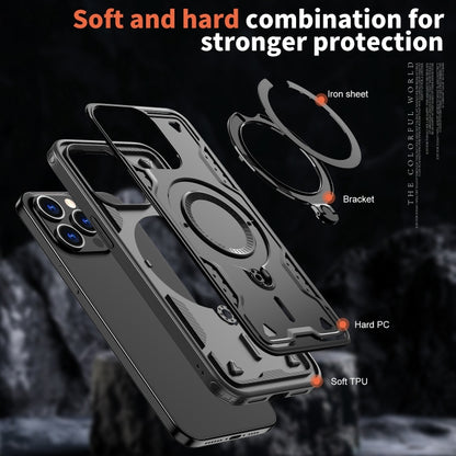 For iPhone 13 Pro PC Hybrid TPU Armor MagSafe Ring Holder Phone Case(Black) by buy2fix