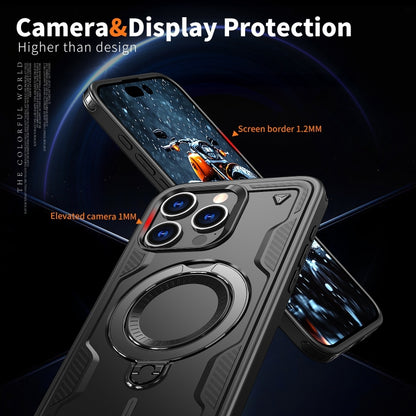 For iPhone 13 Pro PC Hybrid TPU Armor MagSafe Ring Holder Phone Case(Black) by buy2fix