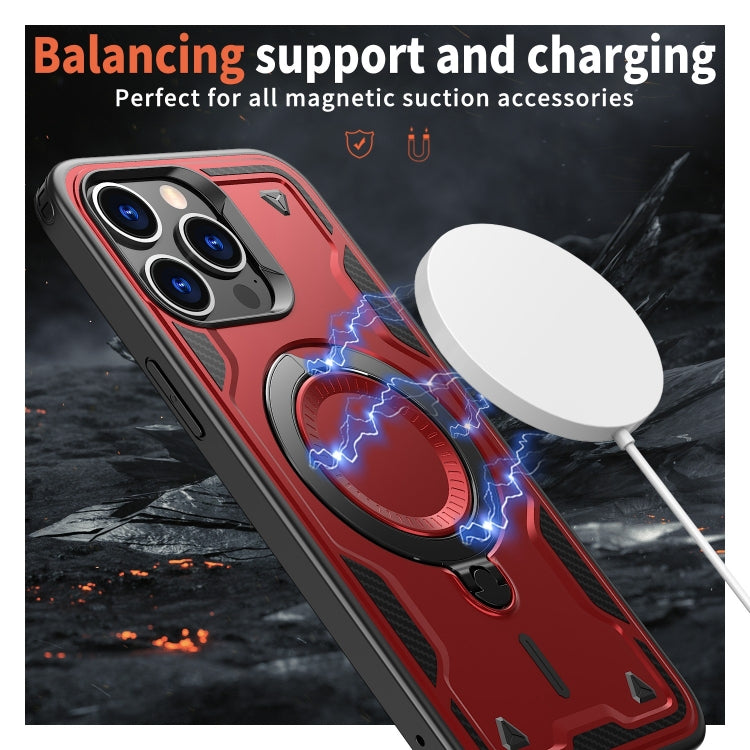 For iPhone 13 Pro PC Hybrid TPU Armor MagSafe Ring Holder Phone Case(Red) by buy2fix