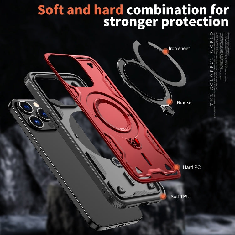 For iPhone 13 Pro PC Hybrid TPU Armor MagSafe Ring Holder Phone Case(Red) by buy2fix