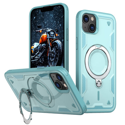For iPhone 13 PC Hybrid TPU Armor MagSafe Ring Holder Phone Case(Light Blue) by buy2fix