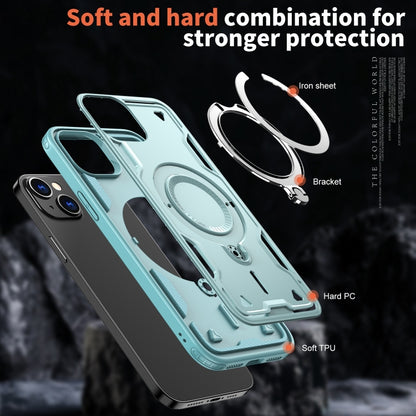 For iPhone 13 PC Hybrid TPU Armor MagSafe Ring Holder Phone Case(Light Blue) by buy2fix