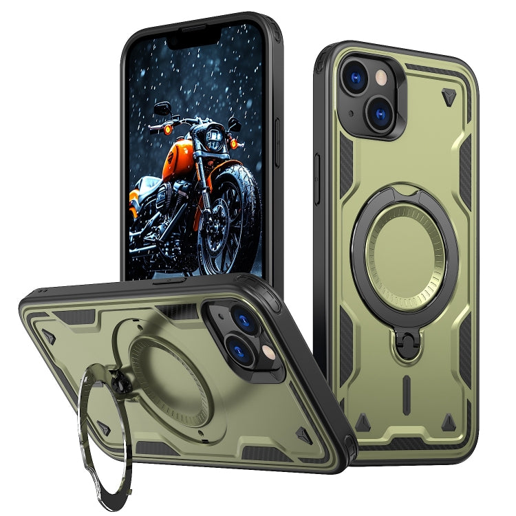 For iPhone 13 PC Hybrid TPU Armor MagSafe Ring Holder Phone Case(Olive Green) by buy2fix