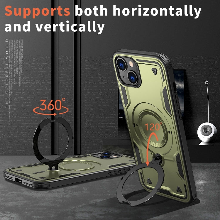For iPhone 13 PC Hybrid TPU Armor MagSafe Ring Holder Phone Case(Olive Green) by buy2fix