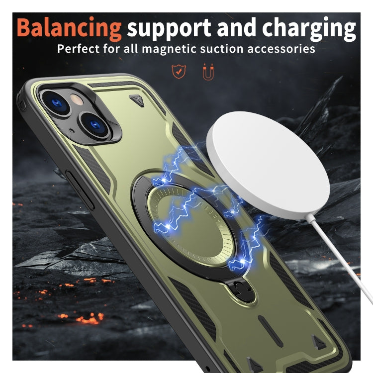 For iPhone 13 PC Hybrid TPU Armor MagSafe Ring Holder Phone Case(Olive Green) by buy2fix