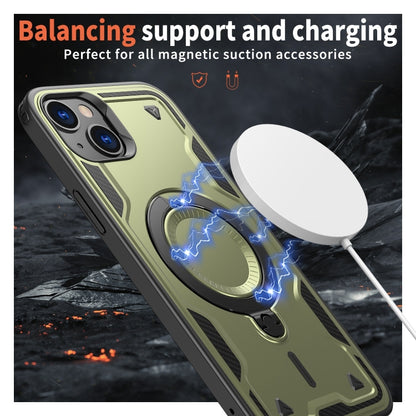 For iPhone 13 PC Hybrid TPU Armor MagSafe Ring Holder Phone Case(Olive Green) by buy2fix