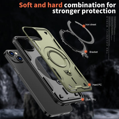 For iPhone 13 PC Hybrid TPU Armor MagSafe Ring Holder Phone Case(Olive Green) by buy2fix