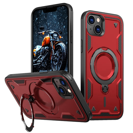 For iPhone 13 PC Hybrid TPU Armor MagSafe Ring Holder Phone Case(Red) by buy2fix