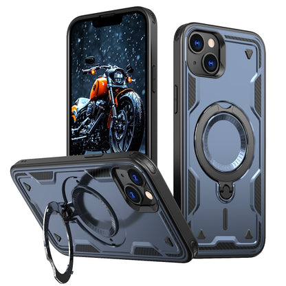For iPhone 13 PC Hybrid TPU Armor MagSafe Ring Holder Phone Case(Blue) by buy2fix