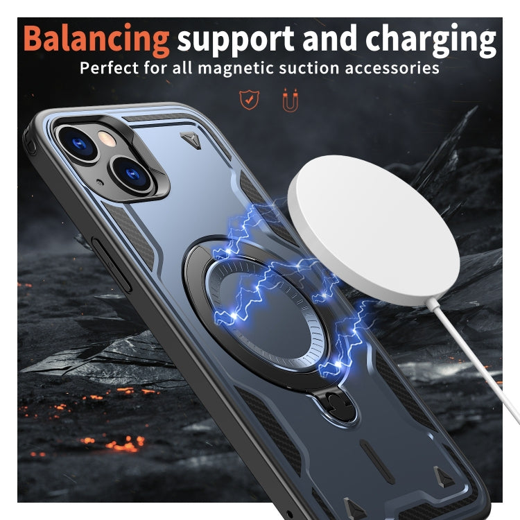 For iPhone 13 PC Hybrid TPU Armor MagSafe Ring Holder Phone Case(Blue) by buy2fix