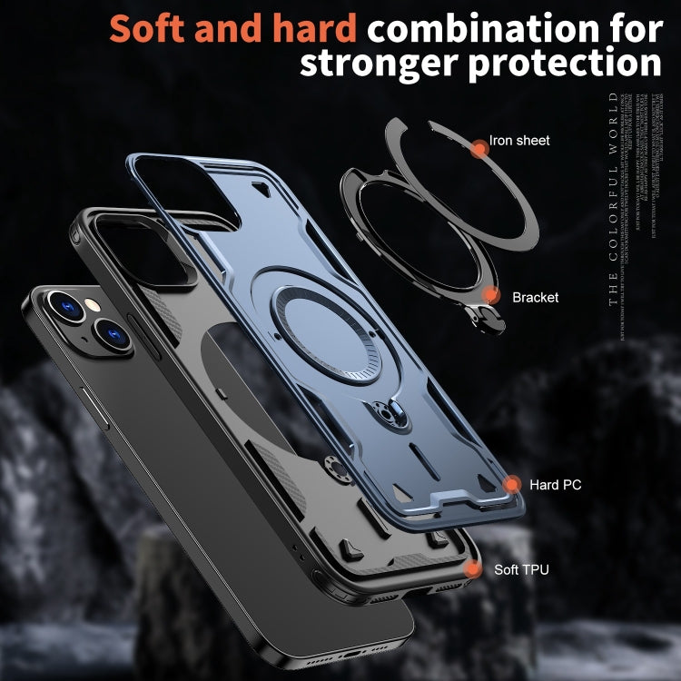For iPhone 13 PC Hybrid TPU Armor MagSafe Ring Holder Phone Case(Blue) by buy2fix