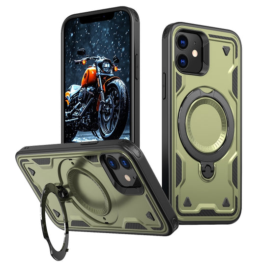 For iPhone 12 PC Hybrid TPU Armor MagSafe Ring Holder Phone Case(Olive Green) by buy2fix