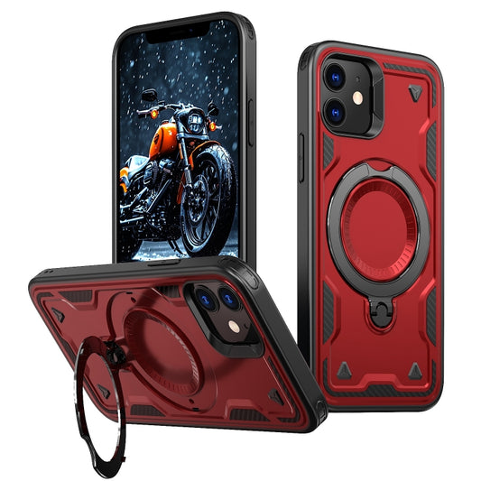 For iPhone 12 PC Hybrid TPU Armor MagSafe Ring Holder Phone Case(Red) by buy2fix