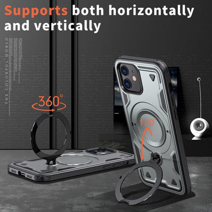 For iPhone 12 PC Hybrid TPU Armor MagSafe Ring Holder Phone Case(Grey) by buy2fix