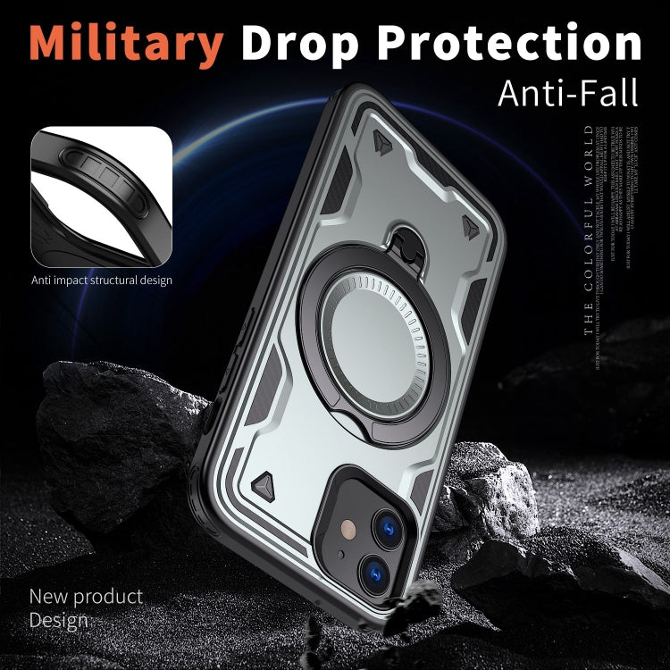 For iPhone 12 PC Hybrid TPU Armor MagSafe Ring Holder Phone Case(Grey) by buy2fix