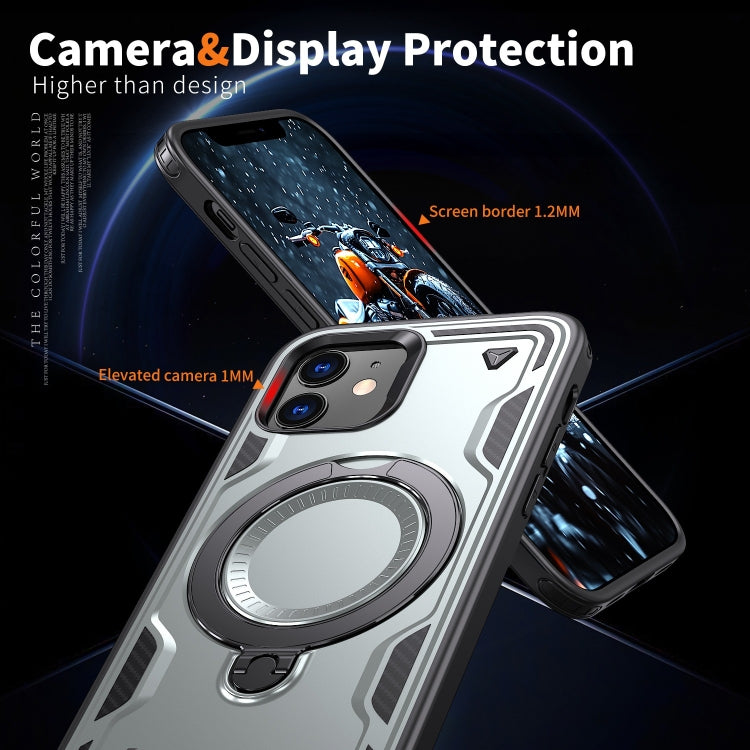 For iPhone 12 PC Hybrid TPU Armor MagSafe Ring Holder Phone Case(Grey) by buy2fix