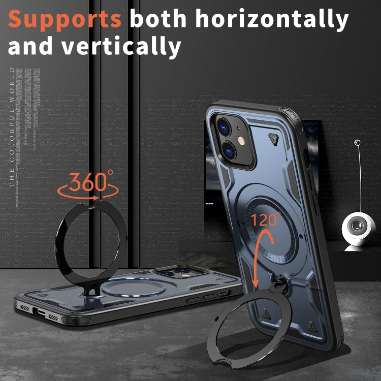 For iPhone 12 PC Hybrid TPU Armor MagSafe Ring Holder Phone Case(Blue) by buy2fix