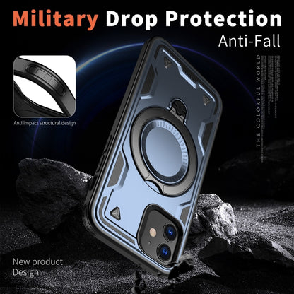 For iPhone 12 PC Hybrid TPU Armor MagSafe Ring Holder Phone Case(Blue) by buy2fix