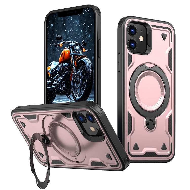For iPhone 12 PC Hybrid TPU Armor MagSafe Ring Holder Phone Case(Rose Gold) by buy2fix